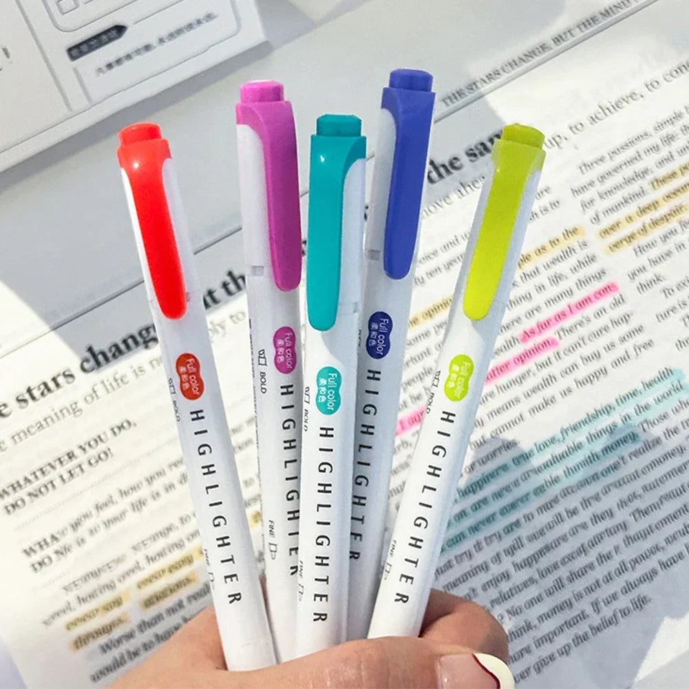 5 Colors Double Headed Highlighter Pen Set Fluorescent Drawing Markers Highlighters Pens Art Japanese Cute Pastel Stationery - élise & madelyn