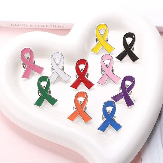 Red Awareness Ribbon Pins Love Care HIV AIDS Pink Ribbon Against Breast Cancer Lapel Badge Multi-coloured Dripping Oil Brooch