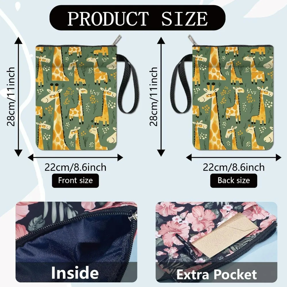 1pc Giraffe Book Sleeve Cartoon Animal Book Covers Book Protector for Paperbacks Washable Fabric Cloth Book Cover with Zipper - élise & madelyn