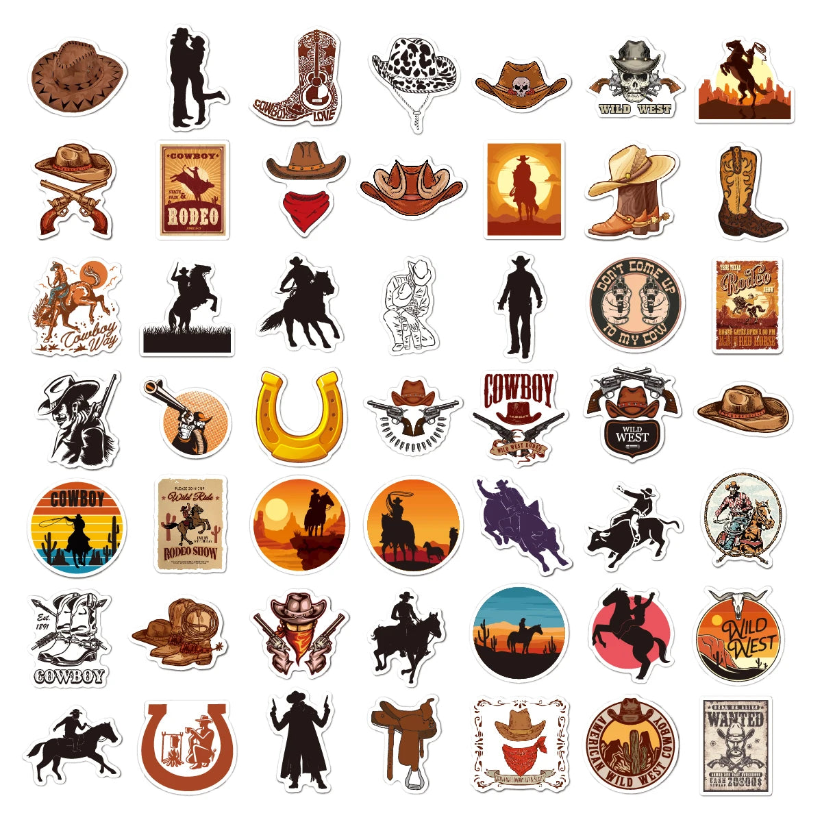 50 pcs Cowboy Style Sticker for DIY Luggage Laptop Phone Skateboard Motorcycle Bicycle Tablet Stickers Cool Sticker for Kids Toy - élise & madelyn
