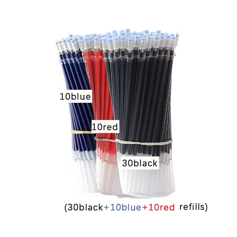 54Pcs/Set 0.35mm Gel Pens Office School Exam Sign Ballpoint Pen Blue Red Black Ink Replaceable Pen Refill Rods Kawaii Stationery - élise & madelyn