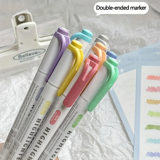 5 Colors Double Headed Highlighter Pen Set Fluorescent Drawing Markers Highlighters Pens Art Japanese Cute Pastel Stationery - élise & madelyn