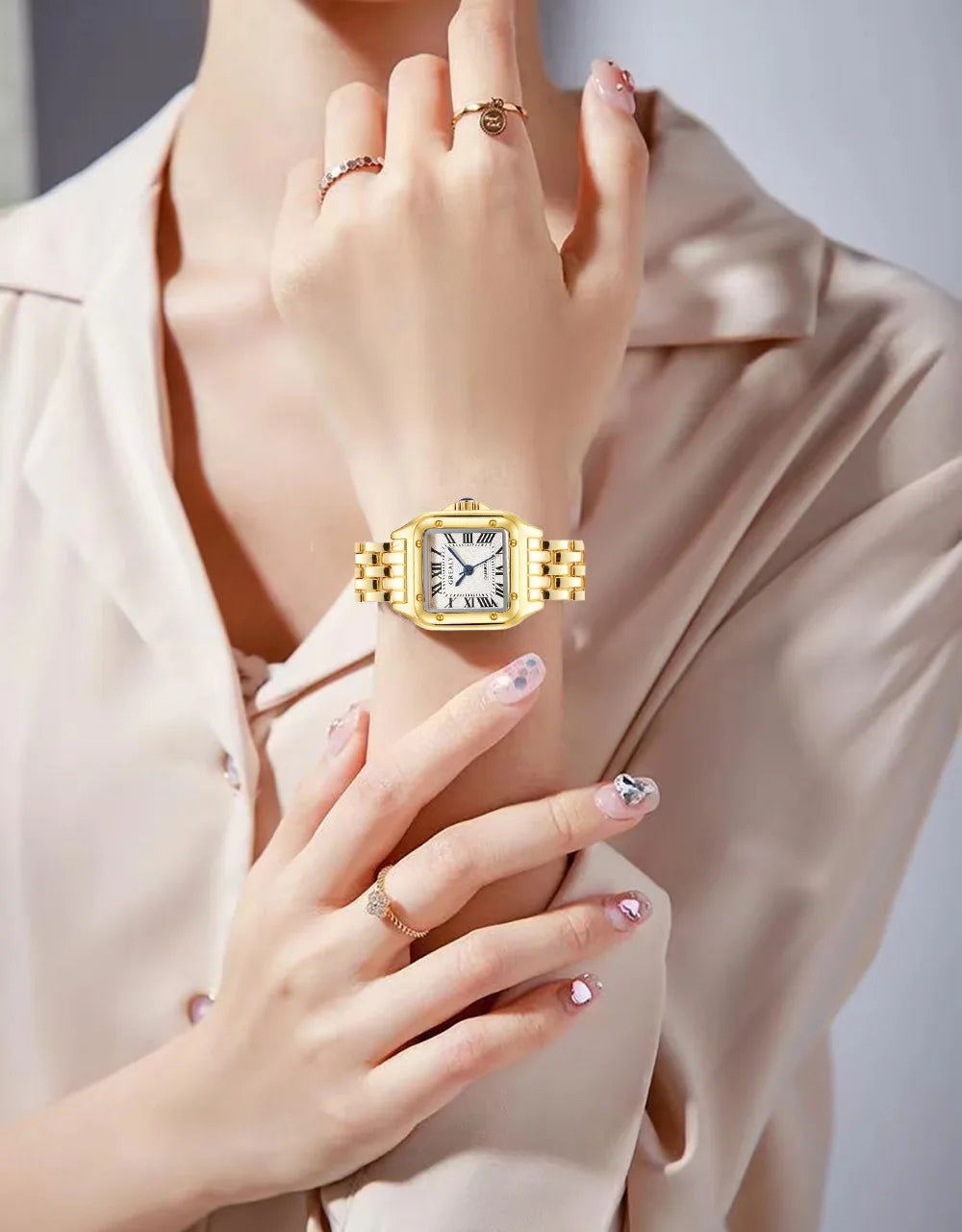 Gold Square-Link Bracelet Watch • Vintage Roman Dial • Luxury-Inspired Women’s Quartz Watch - élise & madelyn
