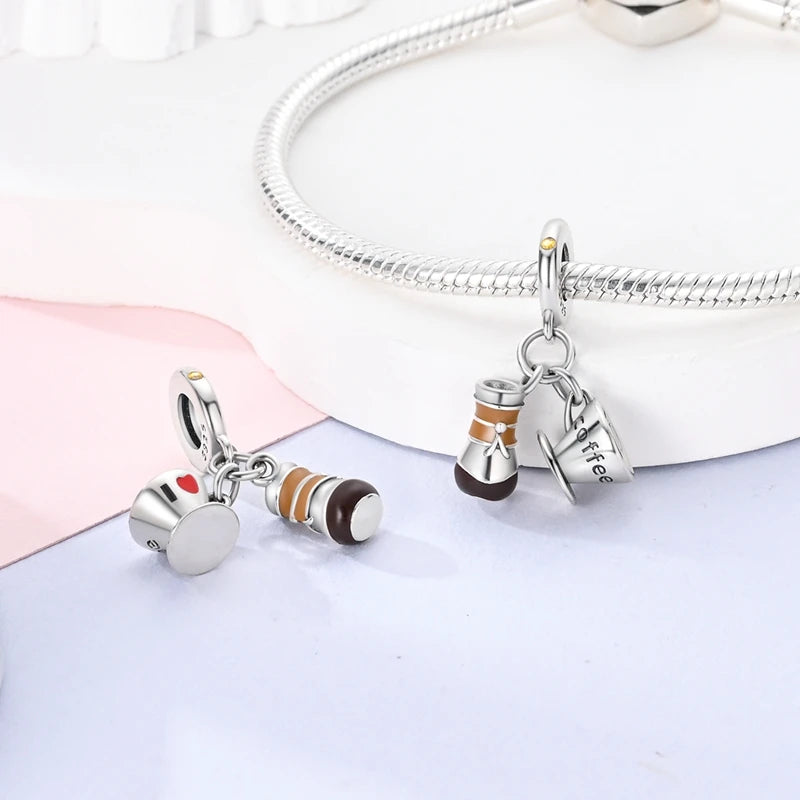 Fit Original 925 Sterling Silver Charms Beads Wine Glass Coffee Cup Charms Pendant For Women Bracelet Charms DIY Jewelry Gift - élise & madelyn
