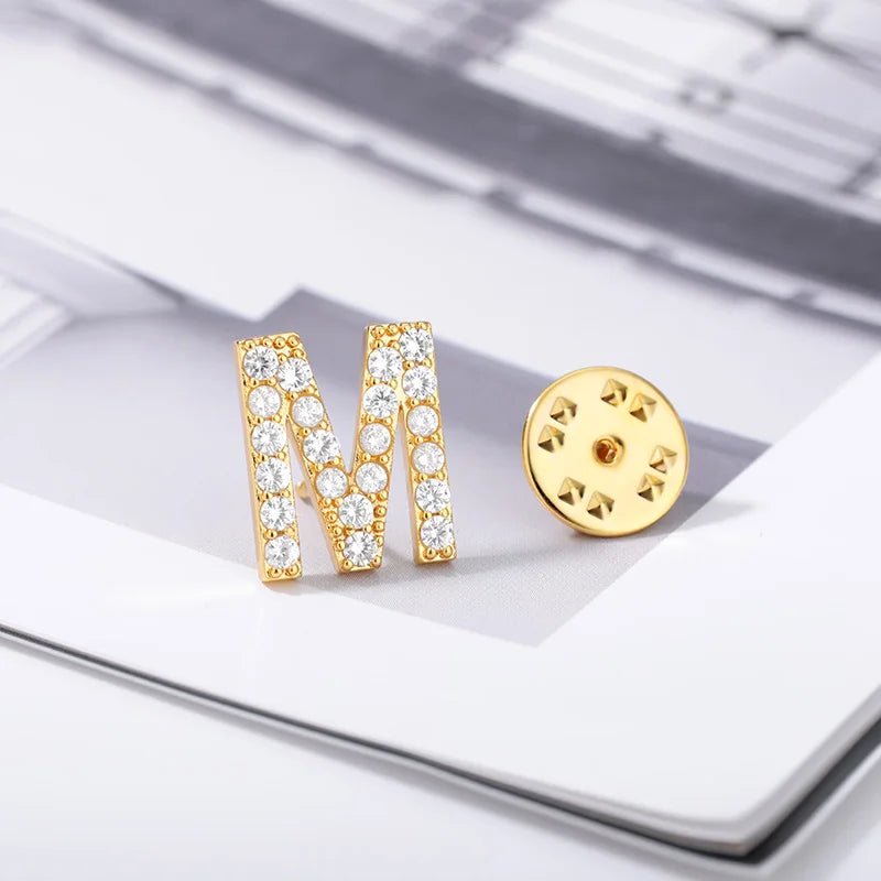 Crystal A-Z Letter Brooches for Women Initial Name Brooch Pins for Suit Shirt Collar Accessories New Rhinestone Brooch Jewelry