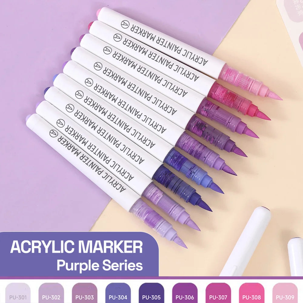 Automatic Ink Control Acrylic Paint Markers, 9 pcs Brush Tip Acrylic Paint Pens set with 7 professional color series - élise & madelyn