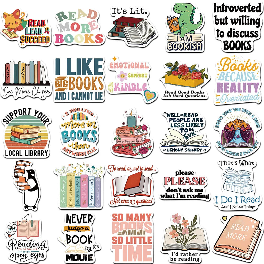 10/50PCS Cute Flower Book Reading Stickers Aesthetic DIY Stationery Notebook Bottle Laptop Luggage Guitar Skateboard Car Sticker - élise & madelyn