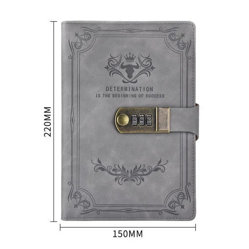 A5 200 Pages Retro Password Book with Lock Diary Thickened Creative Hand Ledger Student Notepad Stationery Notebook Binder - élise & madelyn
