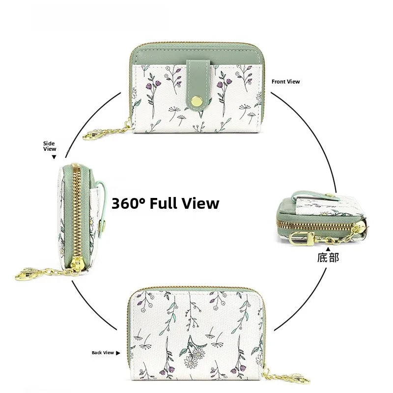 New Arrival Floral Zipper Mini Wallet Women's Compact Coin Purse Multi-Functional Storage Card Holder Fashionable PU Leather