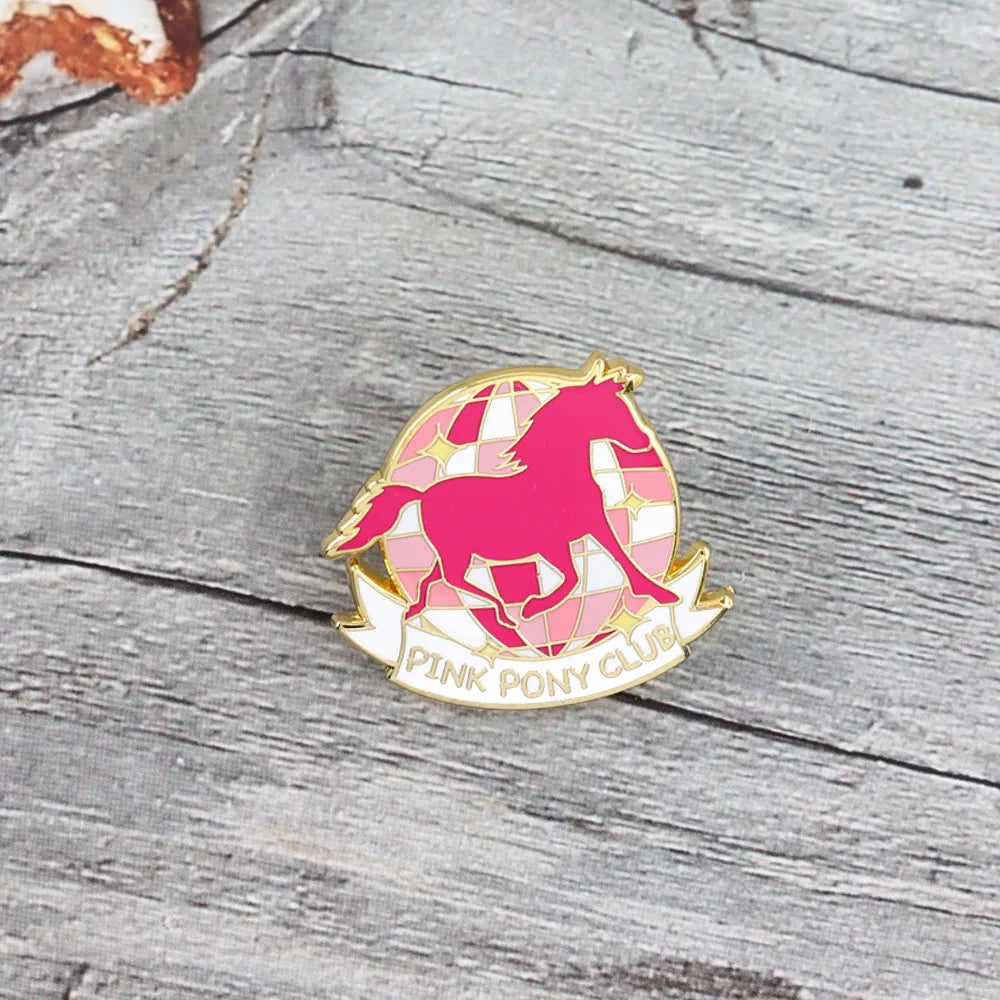 Pink Pony Disco Ball Enamel Pin – Retro Pop Music Inspired Lapel Badge