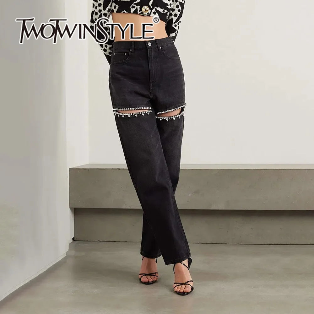 Midnight Tour Cutout Wide-Leg Jeans