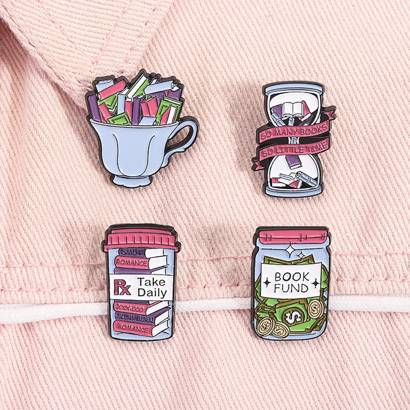 Book Lover Series Enamel Pins Certified Book Addict Violent Litle Thing Brooches Lapel Badge Jewelry Gifts for Bookworm Friends