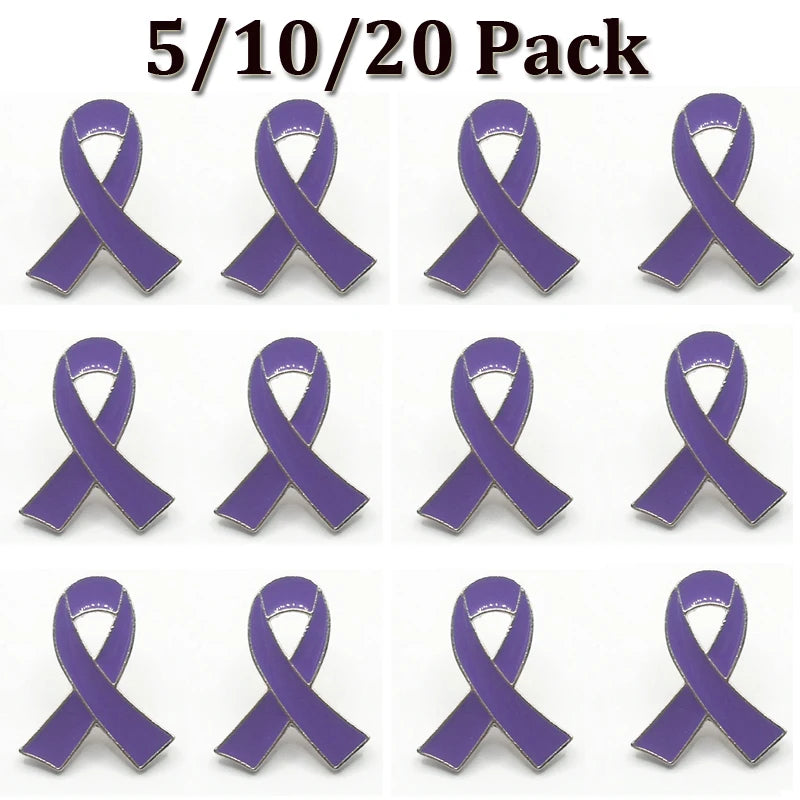 Awareness Ribbon Pins – 5, 10 or 20 Pack – Metal Brooch Lapel Pins for Domestic Violence, Alzheimer’s, Epilepsy, Lupus & Cancer Support (10 Colors)