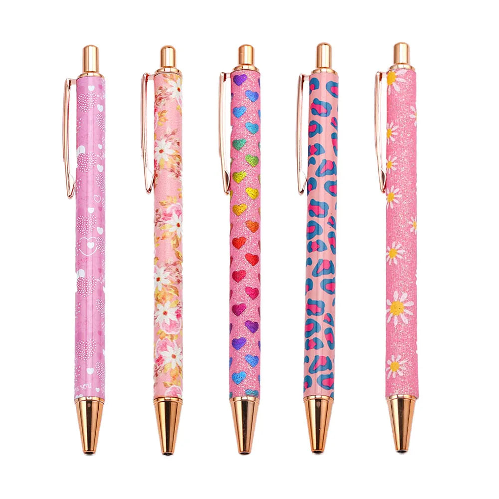 Lytwtw's Press Ballpoint Pen Luxury Cute Kawaii Pink Roseo Metal Stationery School Office Supplies Spinning 5 Pieces - élise & madelyn