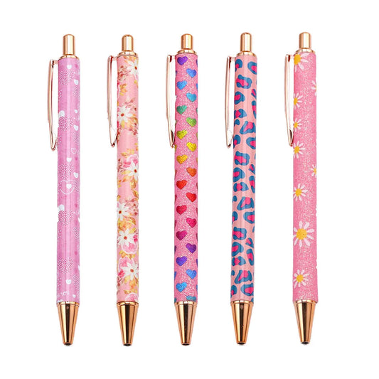 Lytwtw's Press Ballpoint Pen Luxury Cute Kawaii Pink Roseo Metal Stationery School Office Supplies Spinning 5 Pieces - élise & madelyn