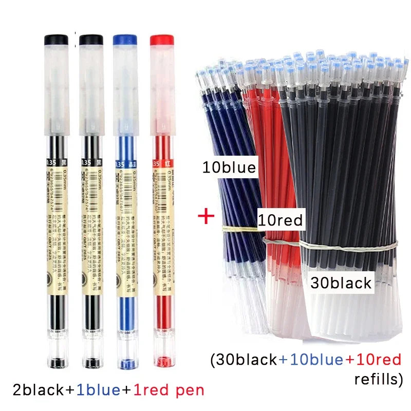 54Pcs/Set 0.35mm Gel Pens Office School Exam Sign Ballpoint Pen Blue Red Black Ink Replaceable Pen Refill Rods Kawaii Stationery - élise & madelyn