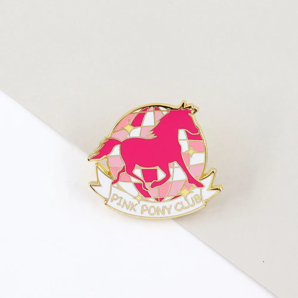Pink Pony Disco Ball Enamel Pin – Retro Pop Music Inspired Lapel Badge
