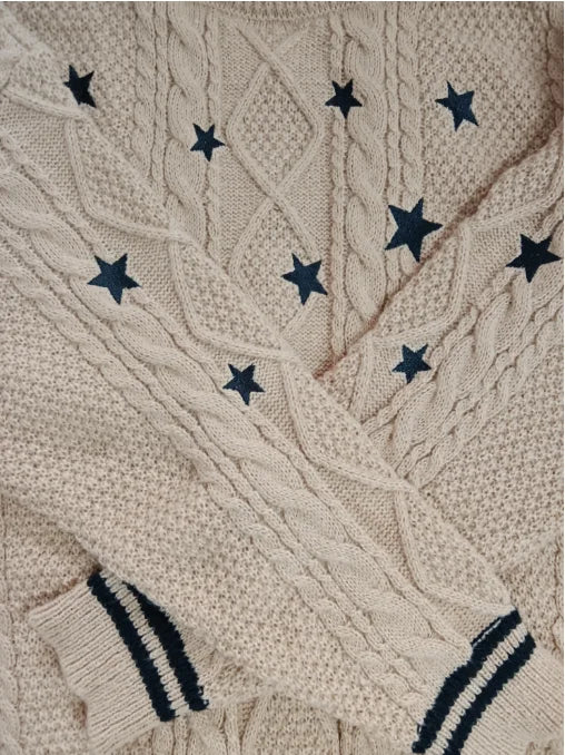 Fearless-Era Inspired Knitted Cardigan – Star Embroidered Cable Knit | Fan-Made Dupe - élise & madelyn