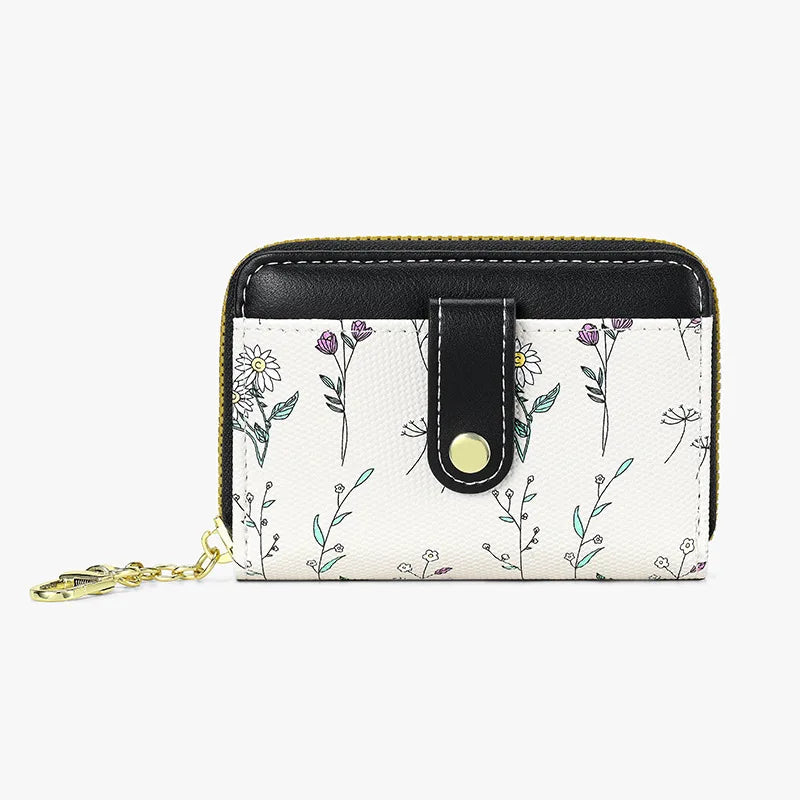 New Arrival Floral Zipper Mini Wallet Women's Compact Coin Purse Multi-Functional Storage Card Holder Fashionable PU Leather