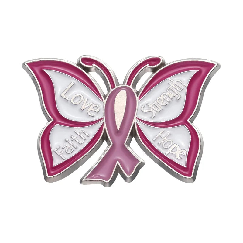 Pink Butterfly Enamel Awareness Pin – Breast Cancer & Purple Awareness Month Symbol Brooch