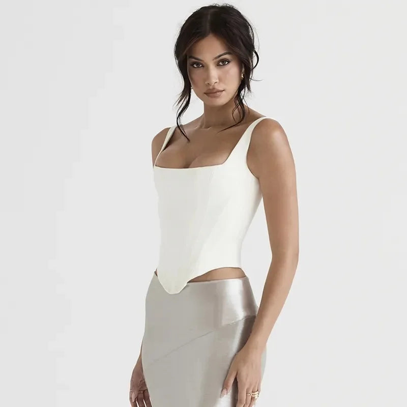 Women's Halter Square Neck Backless Short Vest Stretch Bandage Tight Top