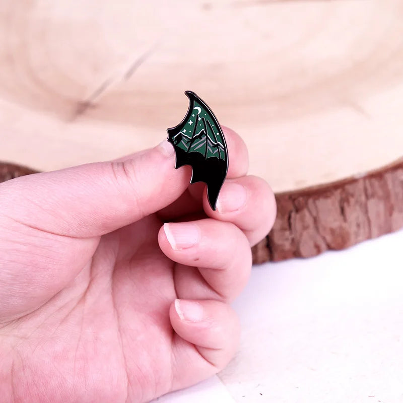 Dragon Wing Enamel Pin Moon Stars Snow Mountain Badge ACOTAR Jewelry Gift
