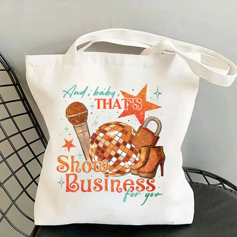 Showgirl Aesthetic Canvas Tote Bag – Y2K Harajuku Style Shopping Bag – Trendy Women’s Reusable Shoulder Bag