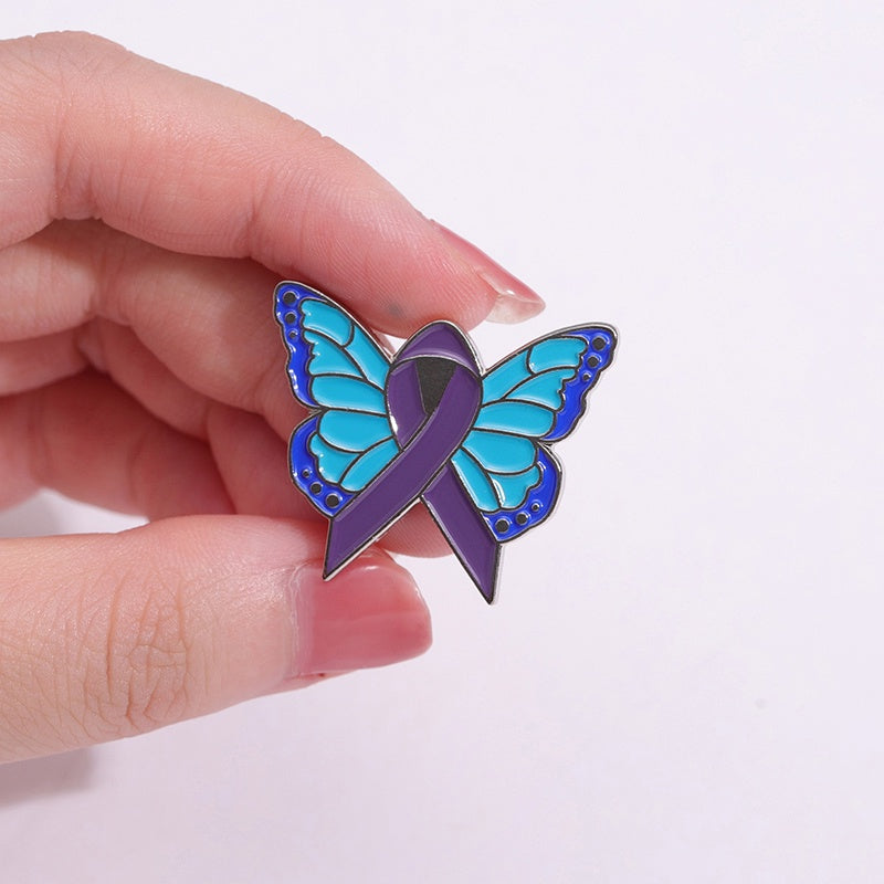 Pink Butterfly Enamel Awareness Pin – Breast Cancer & Purple Awareness Month Symbol Brooch