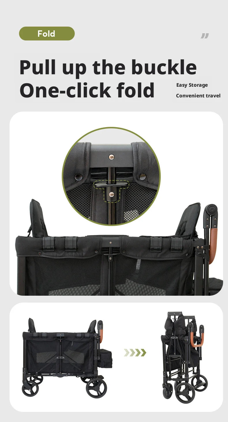 Lightweight Twin/Quad Travel Stroller – Foldable Sit & Recline Design