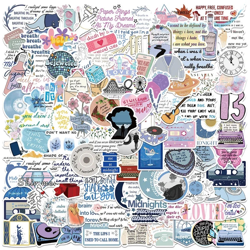 Aesthetic Lyric & Album-Inspired Vinyl Sticker Packs (10 / 30 / 50 pcs) - élise & madelyn
