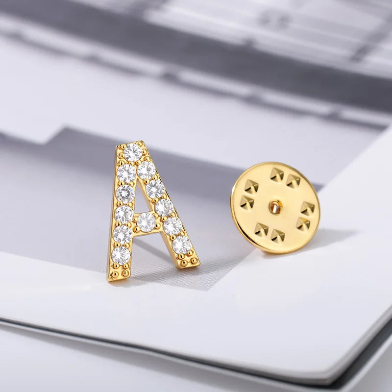 Crystal A-Z Letter Brooches for Women Initial Name Brooch Pins for Suit Shirt Collar Accessories New Rhinestone Brooch Jewelry