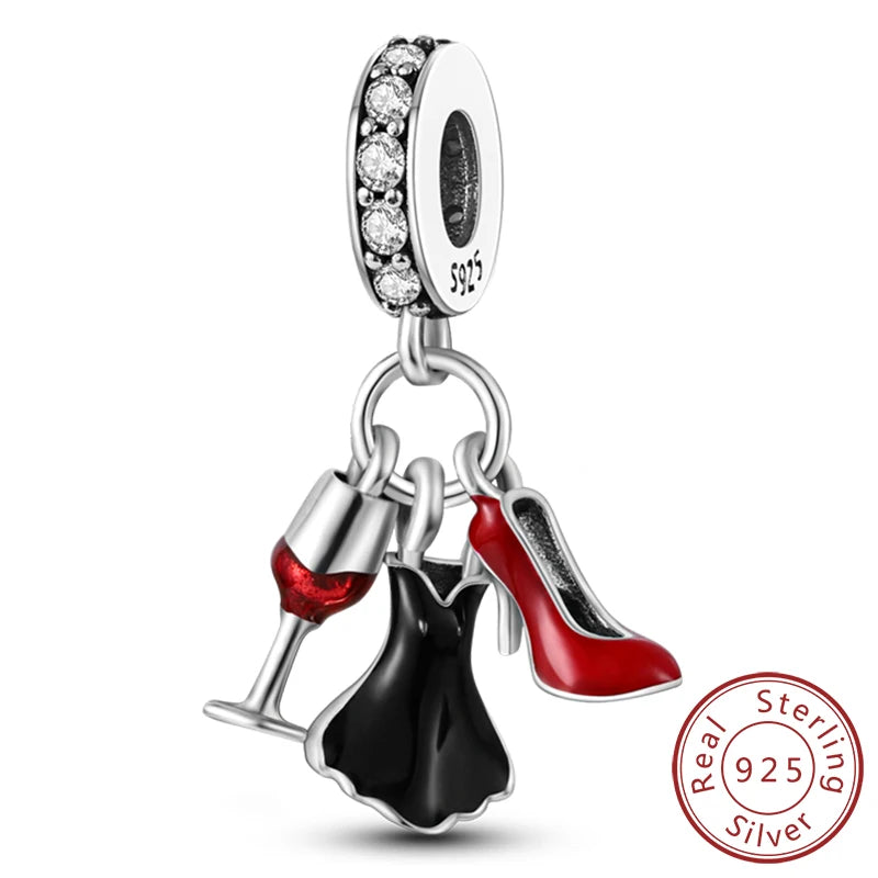 Fit Original 925 Sterling Silver Charms Beads Wine Glass Coffee Cup Charms Pendant For Women Bracelet Charms DIY Jewelry Gift - élise & madelyn