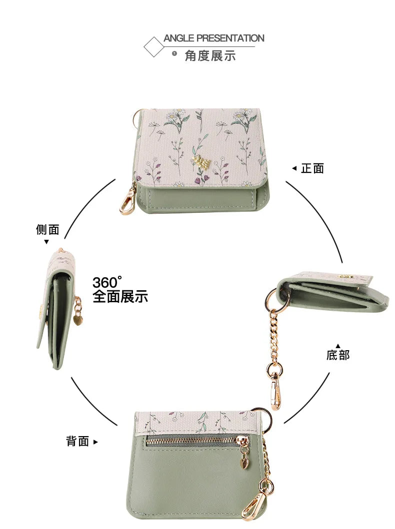 Card Bag Keychain Coin Purses Women's Compact Portable Change Bag Thin Design PU Leather Floral Print Coin Holders for Women - élise & madelyn
