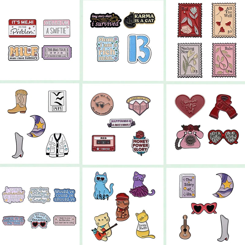 Pop Singer-Inspired Enamel Pin Sets – Aesthetic Enamel Brooches, Lyrics & Outfits | Cute Collectible Accessories for Bags, Jackets & Lanyards - élise & madelyn
