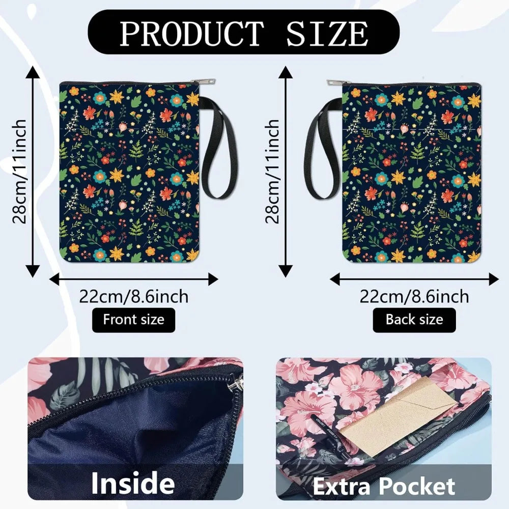 Black Book Sleeves Flower Leaf Book Covers Book Protector for Paperbacks Washable Fabric Cloth Book Cover with Zipper and Extra - élise & madelyn