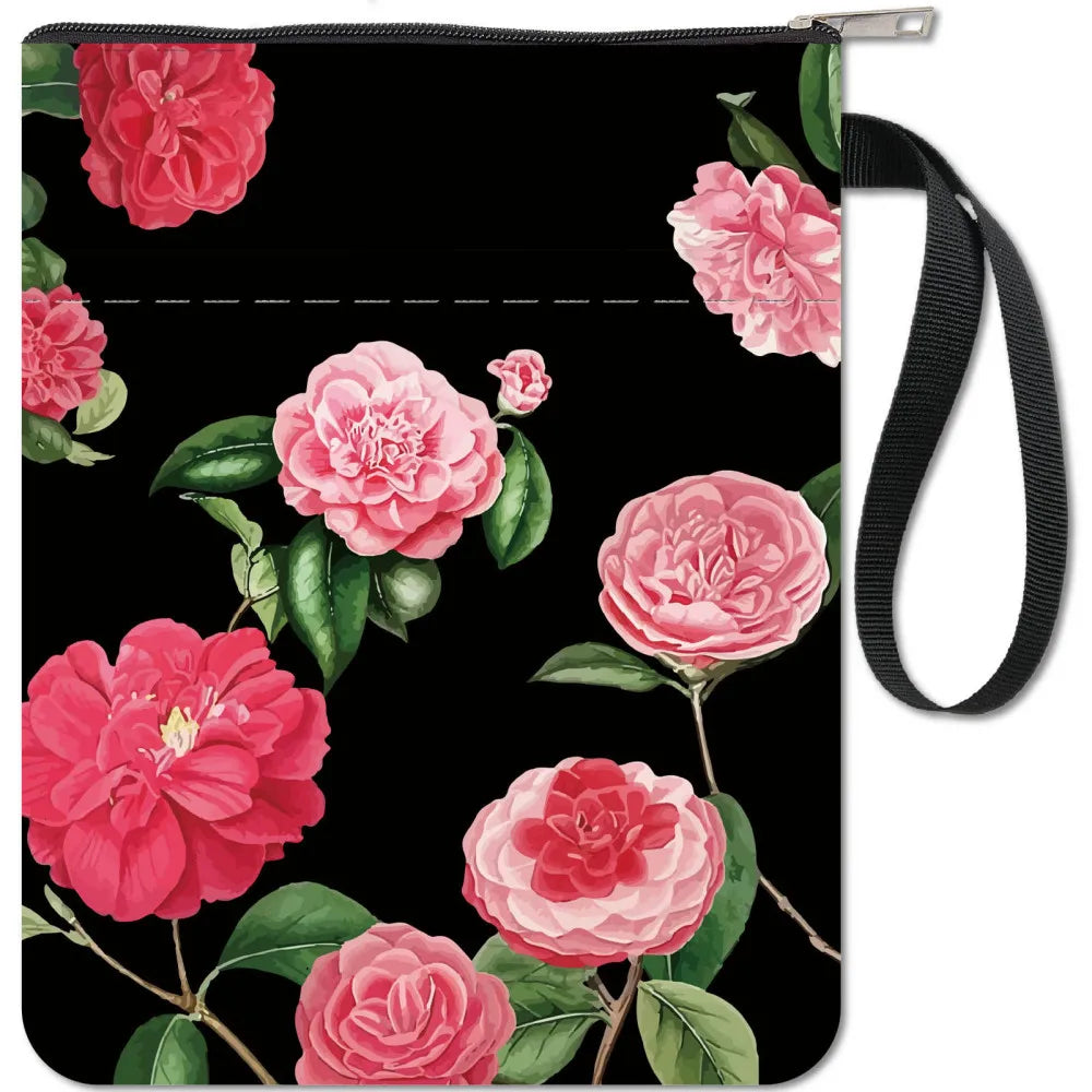 Black Book Sleeves Flower Leaf Book Covers Book Protector for Paperbacks Washable Fabric Cloth Book Cover with Zipper and Extra - élise & madelyn