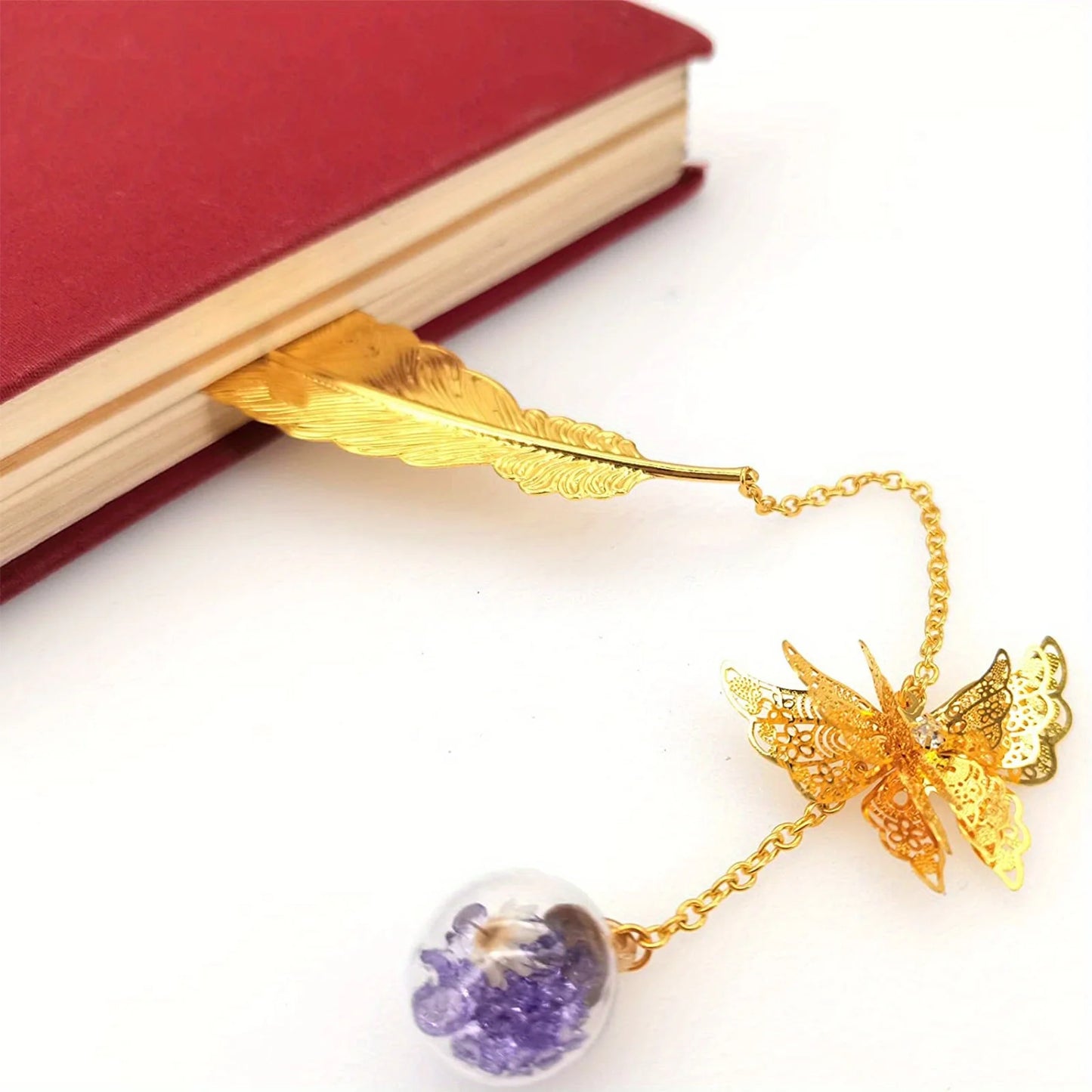 1PC elegant metal bookmark - decorated with golden feathers and flowers, a school gift, a Christmas and Valentine's Day gift - élise & madelyn
