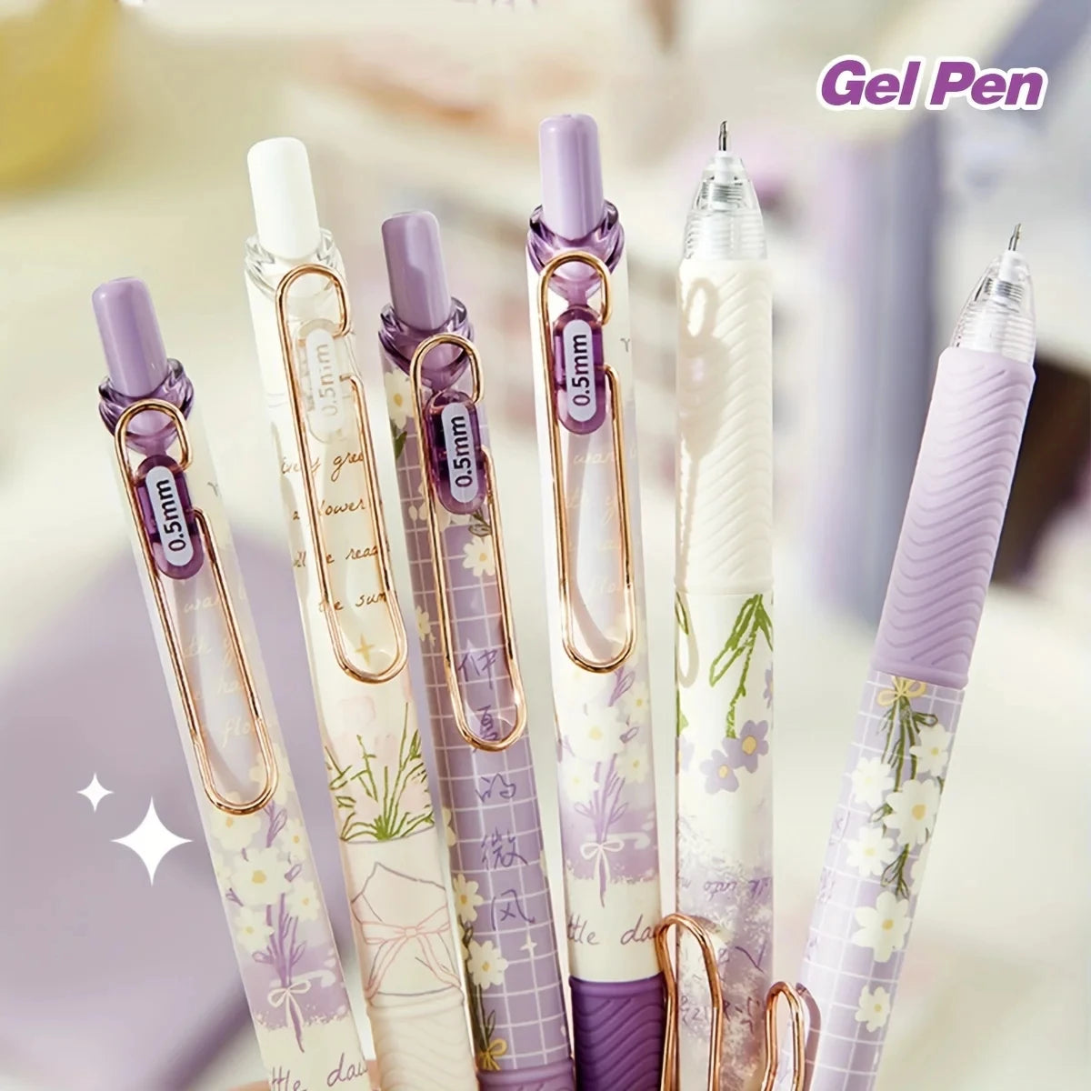 4pcs Cute Floral Retractable Gel Pen Set 0.5mm Fine Point Quick-Drying Black Ink Smooth Writing Pens for Office School Supplies - élise & madelyn