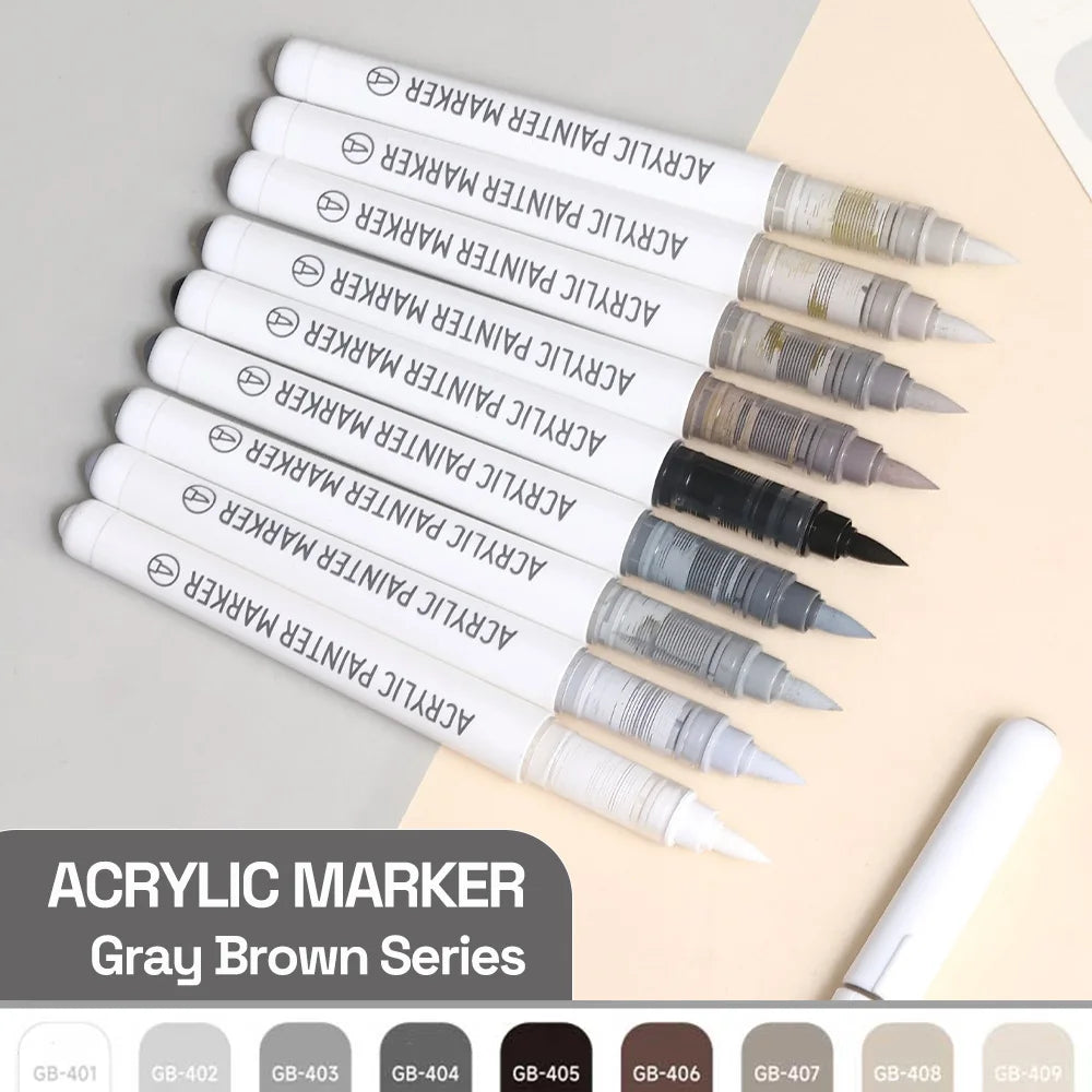 Automatic Ink Control Acrylic Paint Markers, 9 pcs Brush Tip Acrylic Paint Pens set with 7 professional color series - élise & madelyn