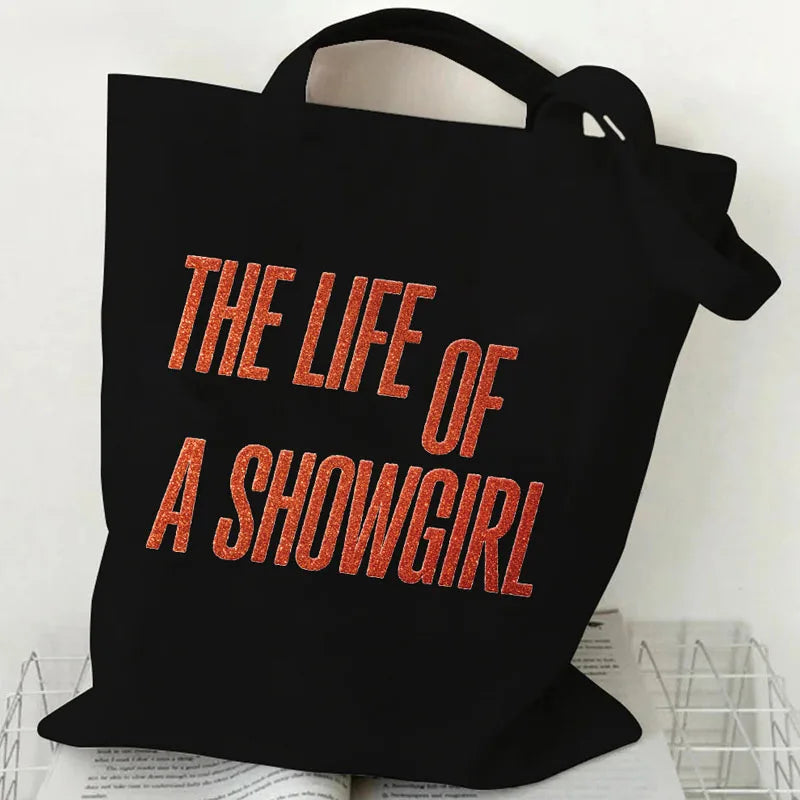 Showgirl Aesthetic Canvas Tote Bag – Y2K Harajuku Style Shopping Bag – Trendy Women’s Reusable Shoulder Bag