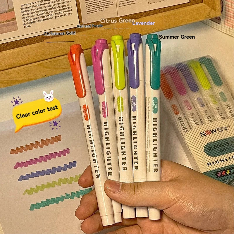 5/15PC Fluorescent Pen Set Student Marking Stroke Key Marking Pen High Beauty Color Handbook Pen Batch - élise & madelyn