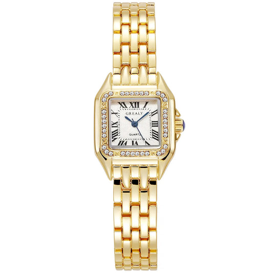Gold Square-Link Bracelet Watch • Vintage Roman Dial • Luxury-Inspired Women’s Quartz Watch - élise & madelyn