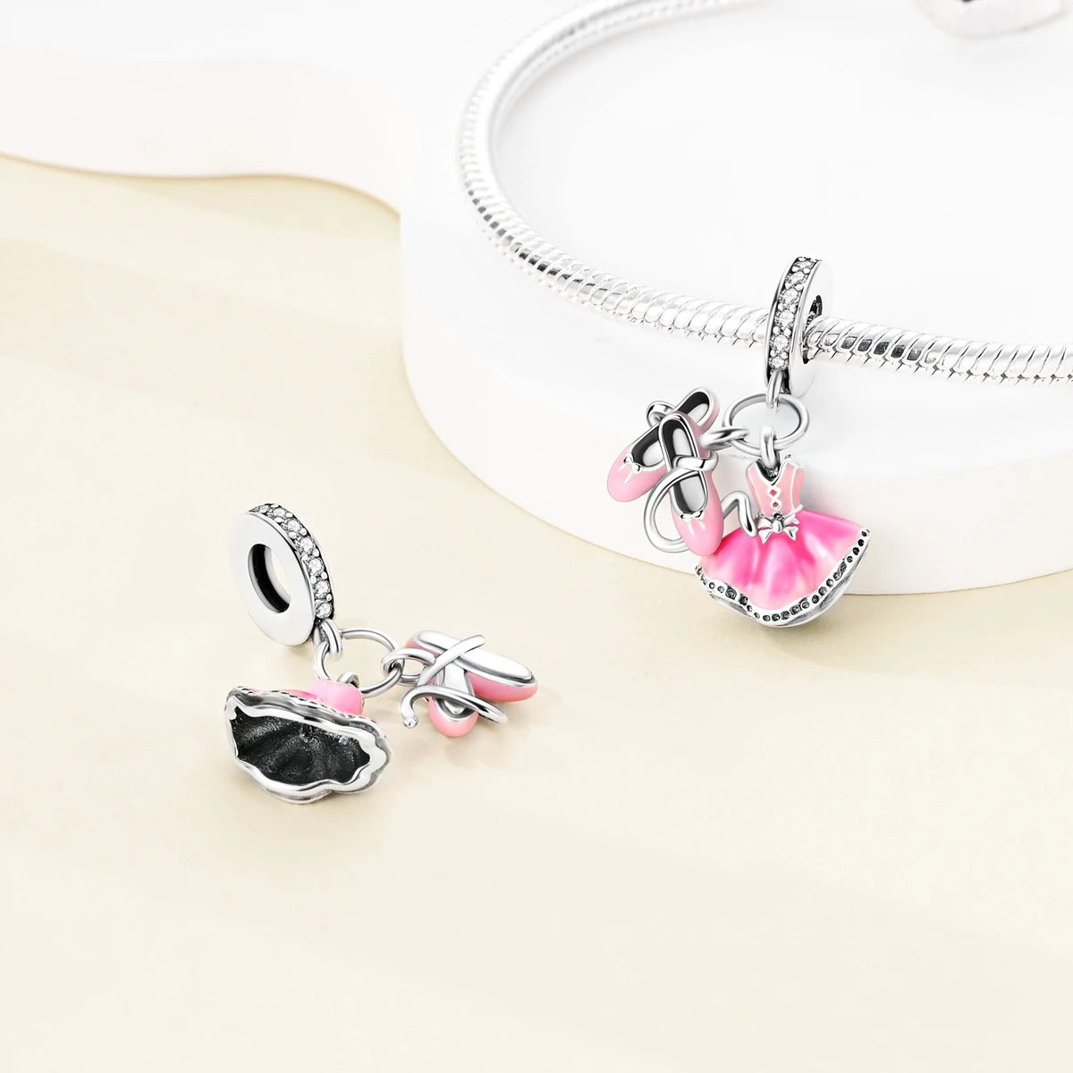 925 Silver Charms Skirt Ballet Shoes Pink Pendants Fit Original Bracelet Beads Diy For Woman Jewelry - élise & madelyn