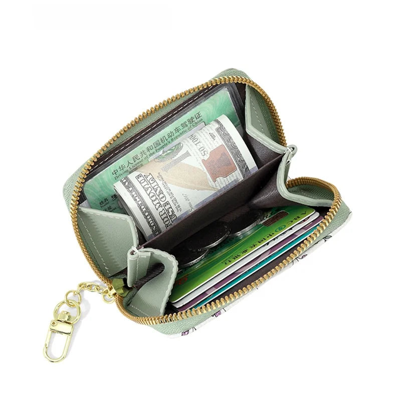 New Arrival Floral Zipper Mini Wallet Women's Compact Coin Purse Multi-Functional Storage Card Holder Fashionable PU Leather