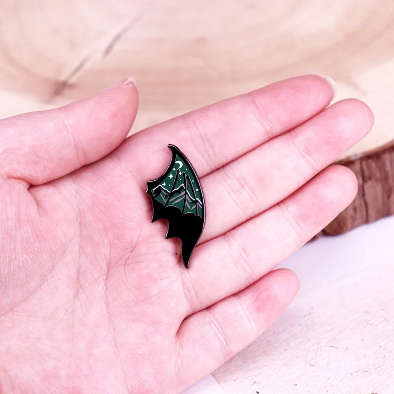 Dragon Wing Enamel Pin Moon Stars Snow Mountain Badge ACOTAR Jewelry Gift