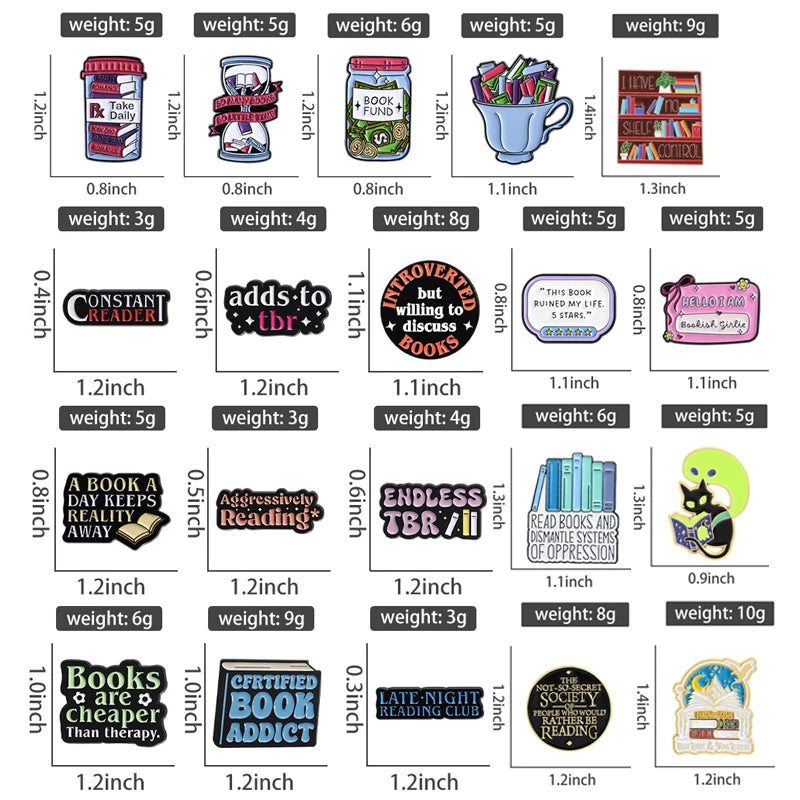 Book Lover Series Enamel Pins Certified Book Addict Violent Litle Thing Brooches Lapel Badge Jewelry Gifts for Bookworm Friends