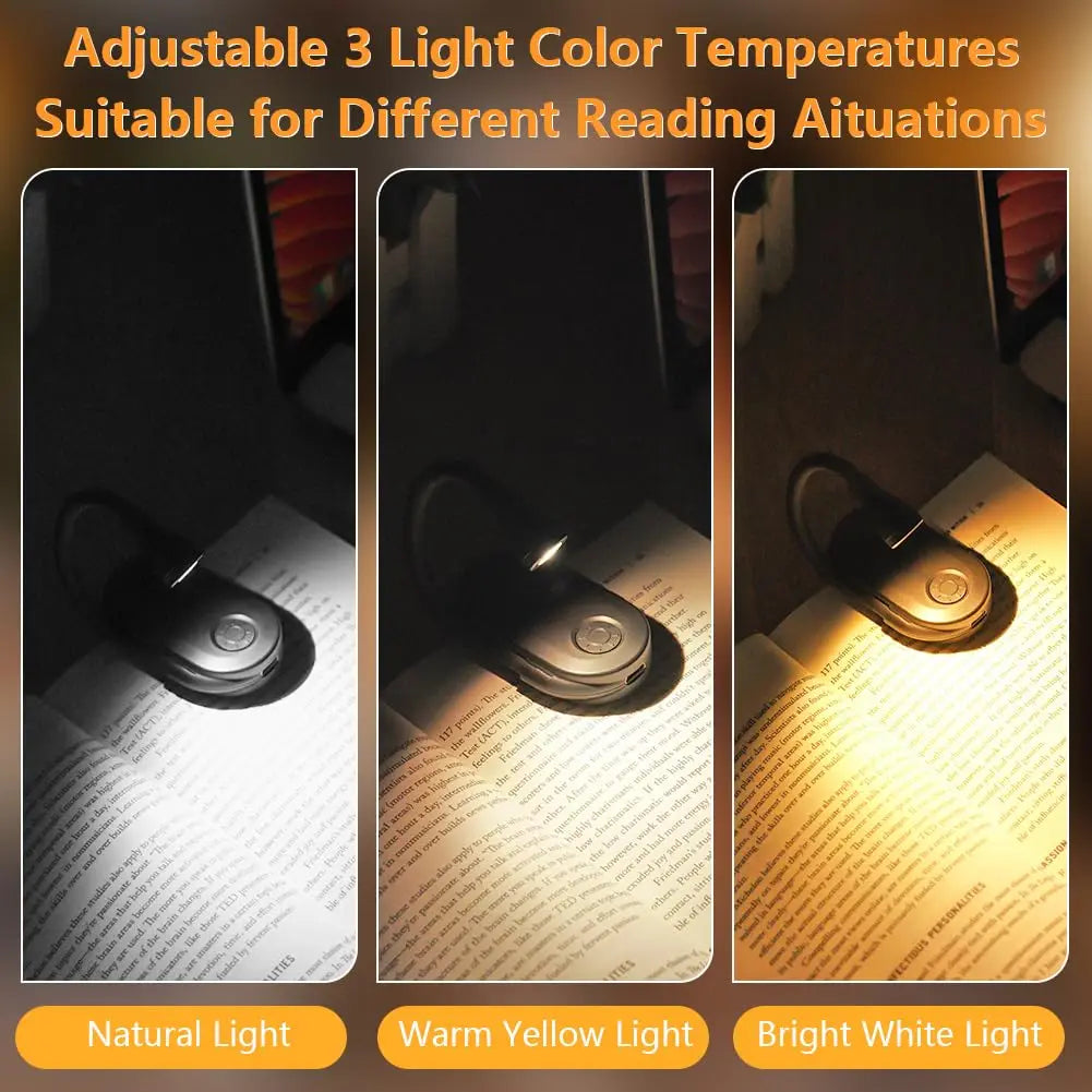 Portable Mini LED Book Light 3 Color Warm Cool White Rechargeable Clip 360° Flip Book Lamp for Travel Bedroom Reading Light - élise & madelyn