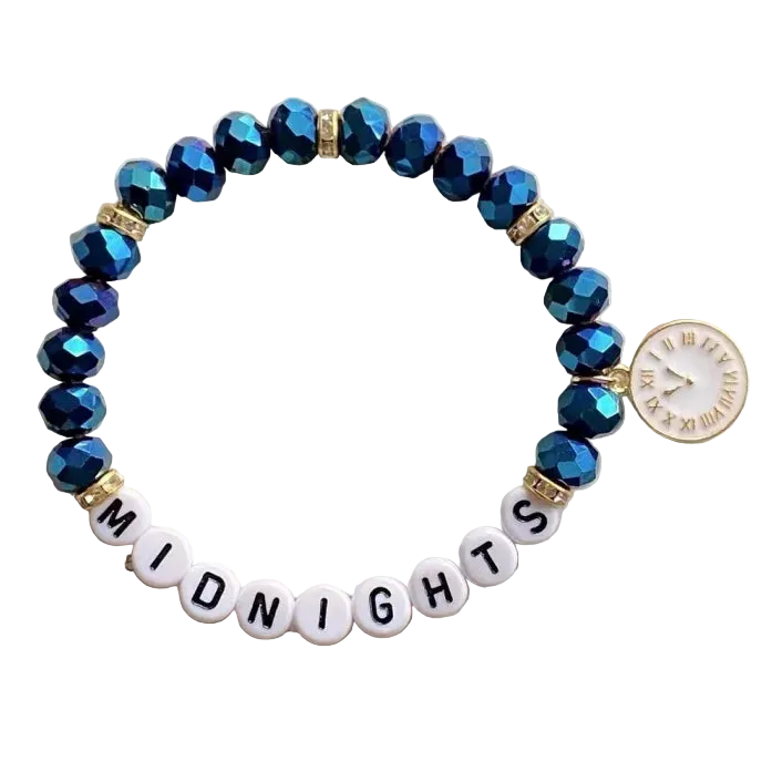 Midnights-Inspired Friendship Bracelet • Blue Crystal Beads + Clock Charm • Swiftie Bracelet Gift - élise & madelyn