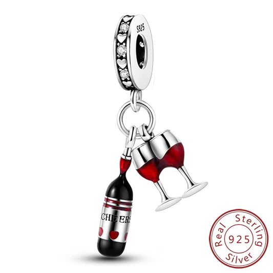 Fit Original 925 Sterling Silver Charms Beads Wine Glass Coffee Cup Charms Pendant For Women Bracelet Charms DIY Jewelry Gift - élise & madelyn
