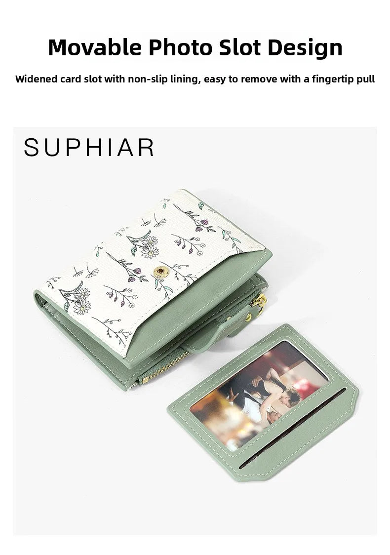 Fashionable Ladies PU Leather Wallet Integrated Short Style New Flower Pattern Breathable Ultra-light Wear-resistant Wallet